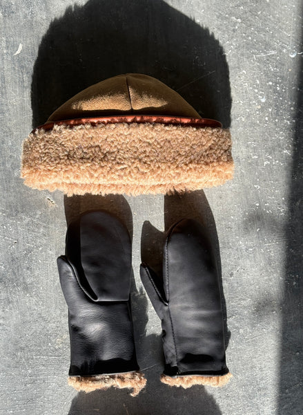 Shearling and Leather Mittens
