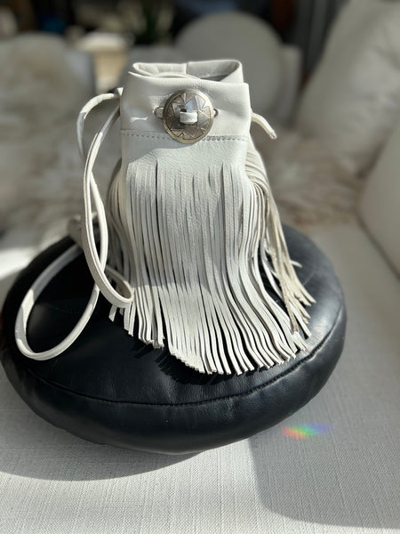 Stone white Bucket bag with Fringe