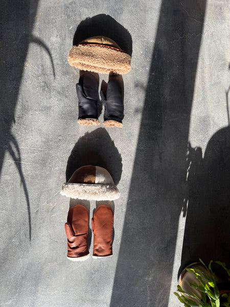 Shearling and Leather Mittens