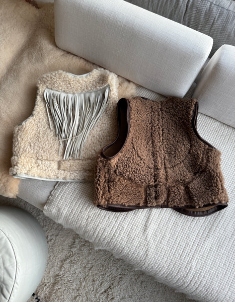 Cropped shearling vest
