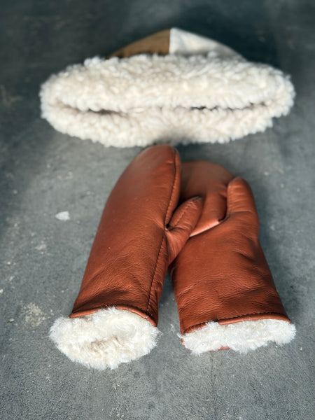 Shearling and Leather Mittens