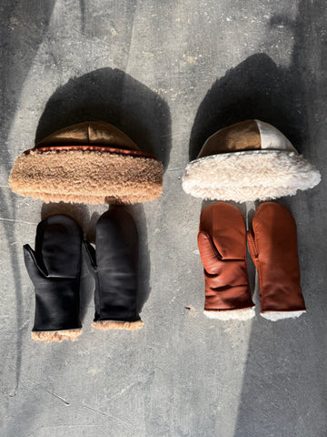 Shearling and Leather Mittens