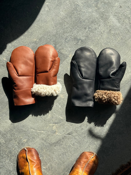 Shearling and Leather Mittens